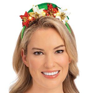 Festive LED Light-Up Poinsettia Flower Headband